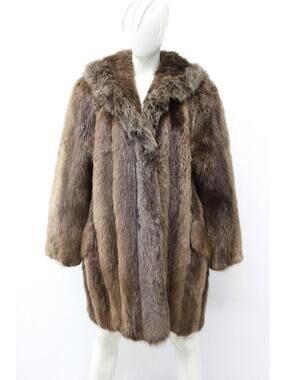 Excellent Brown Beaver & Fox Fur Coat Jacket W/Hood Women Woman Size 4-6 Small
